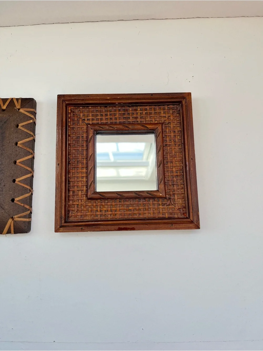 Vintage wall mirror set wood bamboo MCM